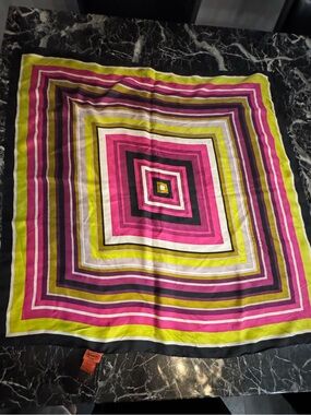 Vibrant Striped Square Scarf in Pink, Lime & Black
